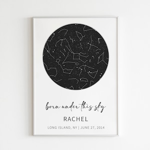 Nuit tu es né, Cadeau nouveau-né, Étoiles au-dessus de nous, Né sous ce ciel, Carte des étoiles personnalisée, Art mural de la crèche, Cadeau de baptême, Cadeau d’anniversaire pour enfants