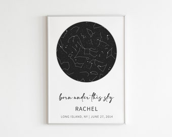 Night You Were Born, New Born Gift, Stars Above Us, Born Under This Sky, Custom Star Map, Nursery Wall Art, Baptism Gift, Kids Birthday Gift