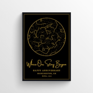 Mappa stellare personalizzata, stampa del cielo notturno, mappa delle stelle per data, costellazione, regalo di coppia, dove ci siamo incontrati, stelle sopra, la notte in cui ci siamo incontrati, look in lamina d'oro