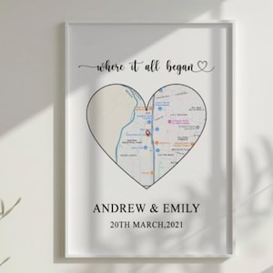 Waar we elkaar ontmoetten kaart, waar het allemaal begon, eerste date, kaart koppel, gepersonaliseerd cadeau, jubileumcadeau, aangepaste kaart, cadeau voor vriendin, digitaal
