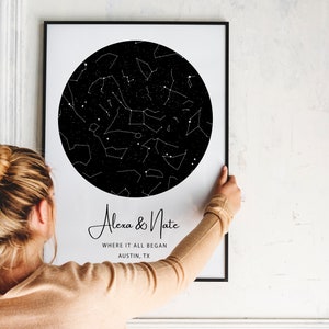 Carte des étoiles personnalisée, Carte des étoiles personnalisée par date, Impression du ciel nocturne, Cadeau d'anniversaire, Cadeau de mariage, Le jour de votre naissance, Idées cadeaux uniques