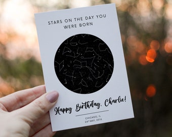 Happy Birthday Gift, Birthday Card, Star Map By Date, Gifts For Him, For Her, Personalized Birthday Card, Husband Gift, Wife Gift, Digital