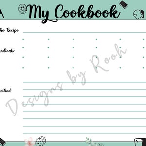 My Cookbook Digital File, Printable Recipe book