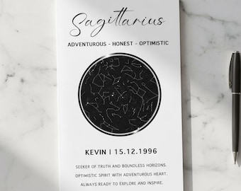 Personalized Zodiac Star Map Card | Custom Astrology Card with Constellation Design | Minimalist Birthday Gift | Aquarius Horoscope Card