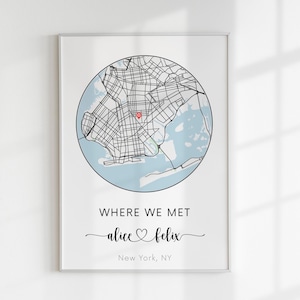 Waar we elkaar ontmoetten kaart, waar het allemaal begon, gepersonaliseerde kaart, paarkaart, verjaardagscadeau, aangepaste kaart, cadeau voor haar, cadeau voor hem