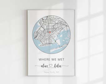 Where We Met Map, Where It All Began, Personalized Map, Couple Map, Anniversary Gift, Custom Map, Gift for her, Gift for him