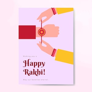 Tarjeta Rakhi para hermano, para hermana, feliz Raksha Bandhan, tarjeta digital, regalo Rakhi, tarjeta de felicitación imprimible