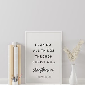 Bible Verse Wall Art, Philippians, Scripture Wall Art, Christ Strengthens Me, Religious Gift, Christian Quote Prints