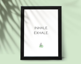 Inspira espira arte murale, arte calma, citazione motivazionale, poster di meditazione yoga, benessere in ufficio, affermazione positiva, stampa rilassante