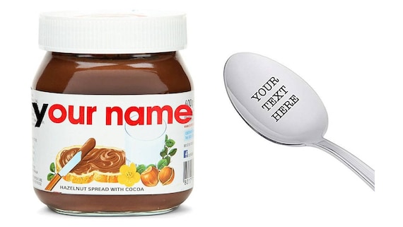 Pot de Nutella personnalisé avec cuillère, Cuillère de Nutella  personnalisée, Cadeau pour amateur de Nutella, Cuillère personnalisée avec  nom, Étiquette de Nutella -  France