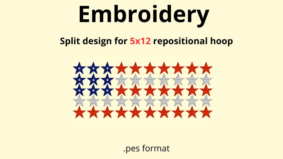 Repositional Embroidery American Flag Star Embroidery Design Split for Repositional Hoop ...