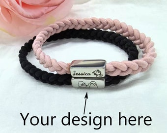 2 Pcs Custom Hair Ties, Custom Hair Rope, Personalized Elastic Rope, Black and Pink Hair Rope, Gift for Her, Mother's Day Gift.