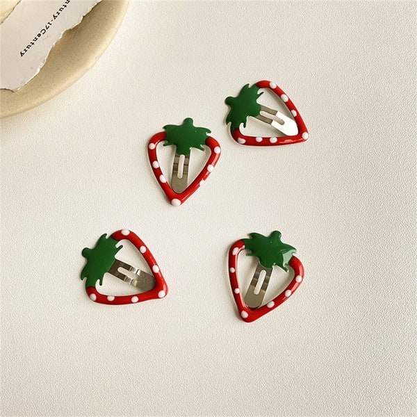 3 pcs mignon fraise cheveux snap clips, fraise cheveux clips, épingle à cheveux en métal, pince à cheveux design, épingle à cheveux créative, pince à cheveux girlish.