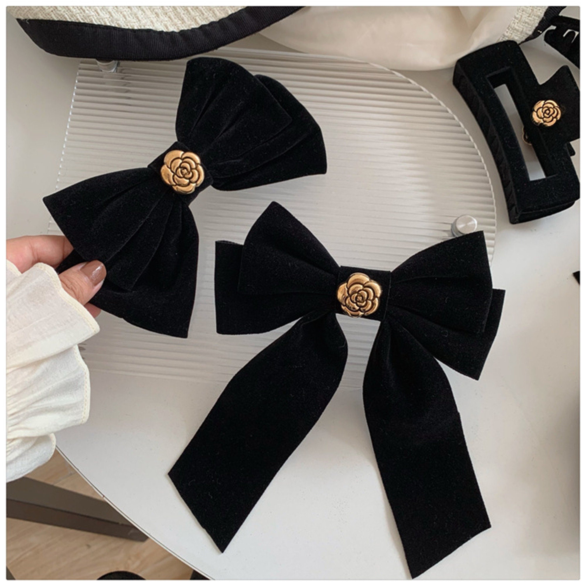 Black Velvet Hair Bow Headband VeryShine Retro Hair Accessory for Women