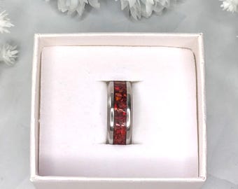 Red Fire Opal Inlay Ring - Handmade, Stainless Steel Band, Hypoallergenic, Wedding, Engagement, Anniversary, Birthday, Valentine&#39;s Day Gift