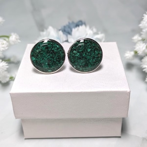 Malachite Cufflinks - Handmade, Stainless Steel, Natural Gemstone, April + May Birthstone, Wedding Accessories, Groom & Groomsmen Cufflinks