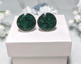 Malachite Cufflinks - Handmade, Stainless Steel, Natural Gemstone, April + May Birthstone, Wedding Accessories, Groom & Groomsmen Cufflinks