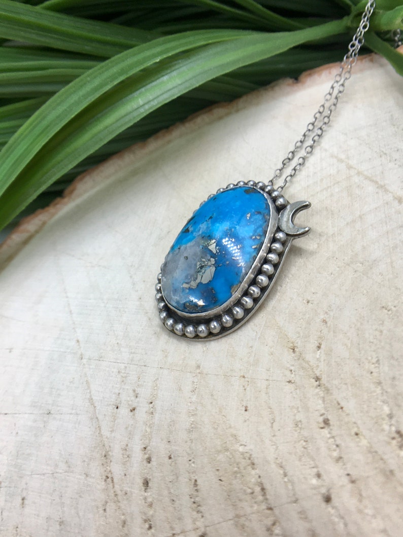 Turquoise Pyrite Necklace Celestial Jewelry Turquoise Moon Pendant ...