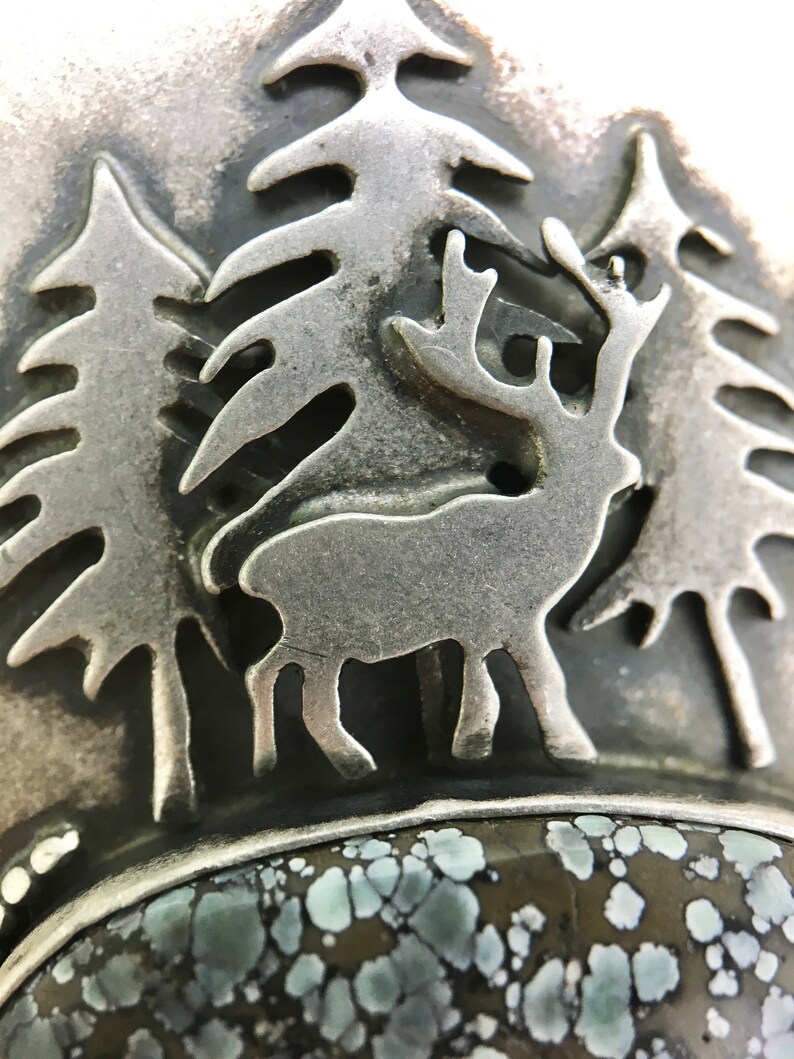 Handmade Sterling Silver Necklace Gemstone Jewelry Variscite Necklace One of a Kind Deer Nature Pendant Star Fox Variscite