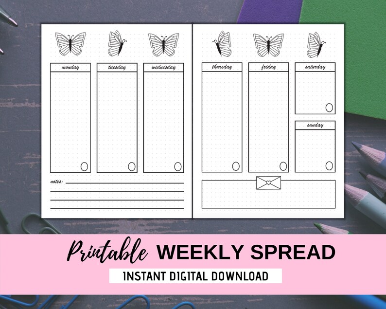 Printable Weekly Spread Bujo Weekly Planner Letter Size | Etsy