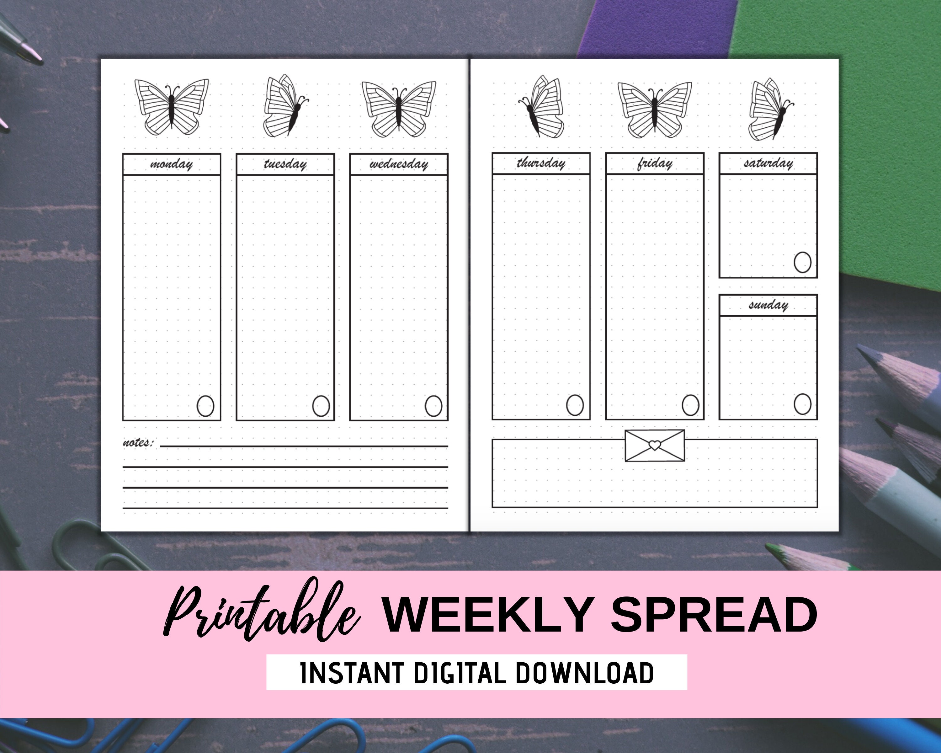 Printable Weekly Spread Bujo Weekly Planner Letter Size | Etsy