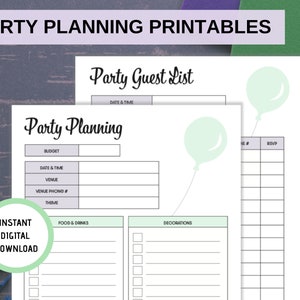 Party Planning Printables | Party Planner | Party Guest List | Event Planner | Letter Size, A4, A5 | Instant Digital Download