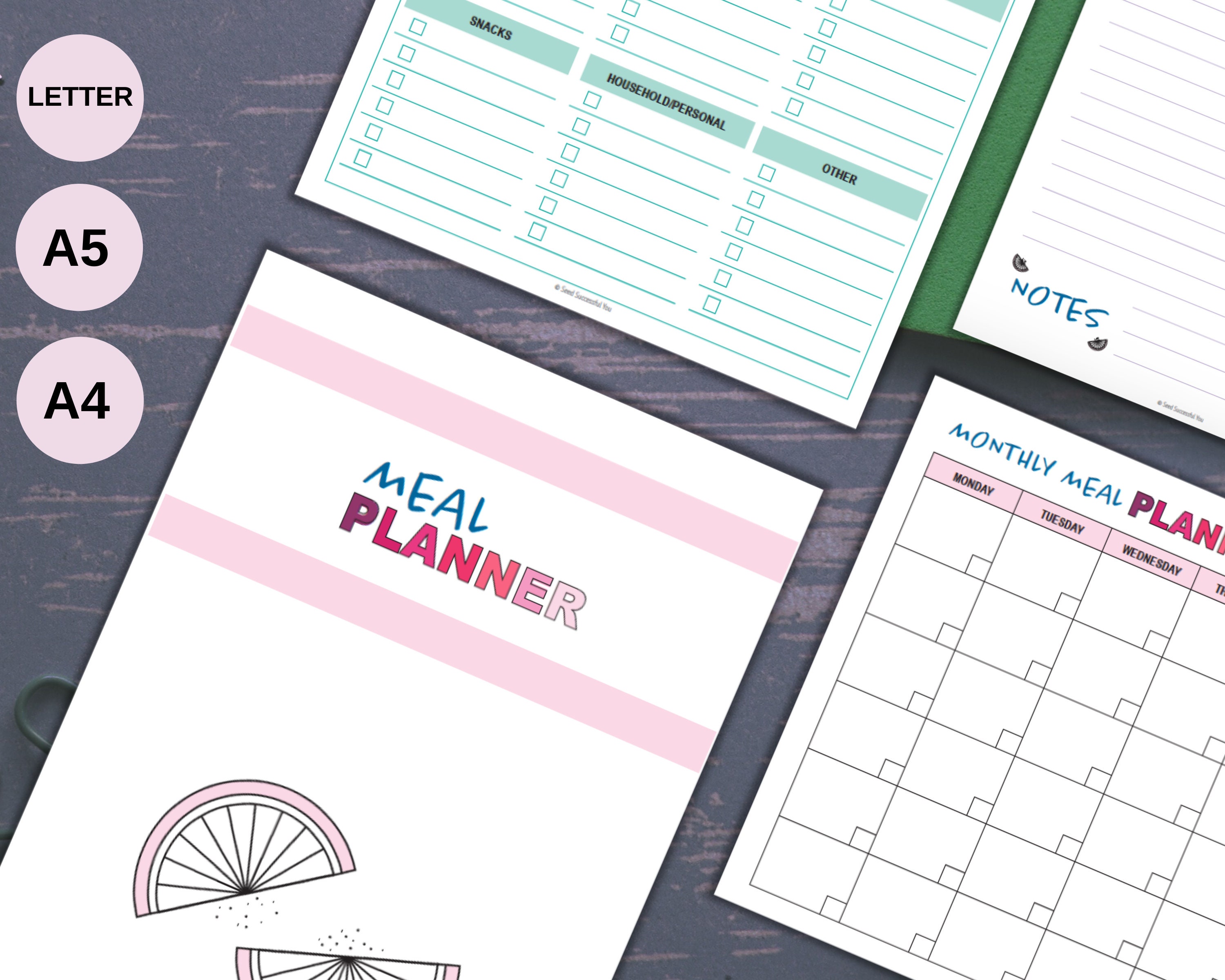 Meal Planner Printable Grocery List Recipe Template - Etsy