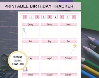 Birthday Tracker Printable | Bonus Travel Bucket List Printable | Instant Digital Download