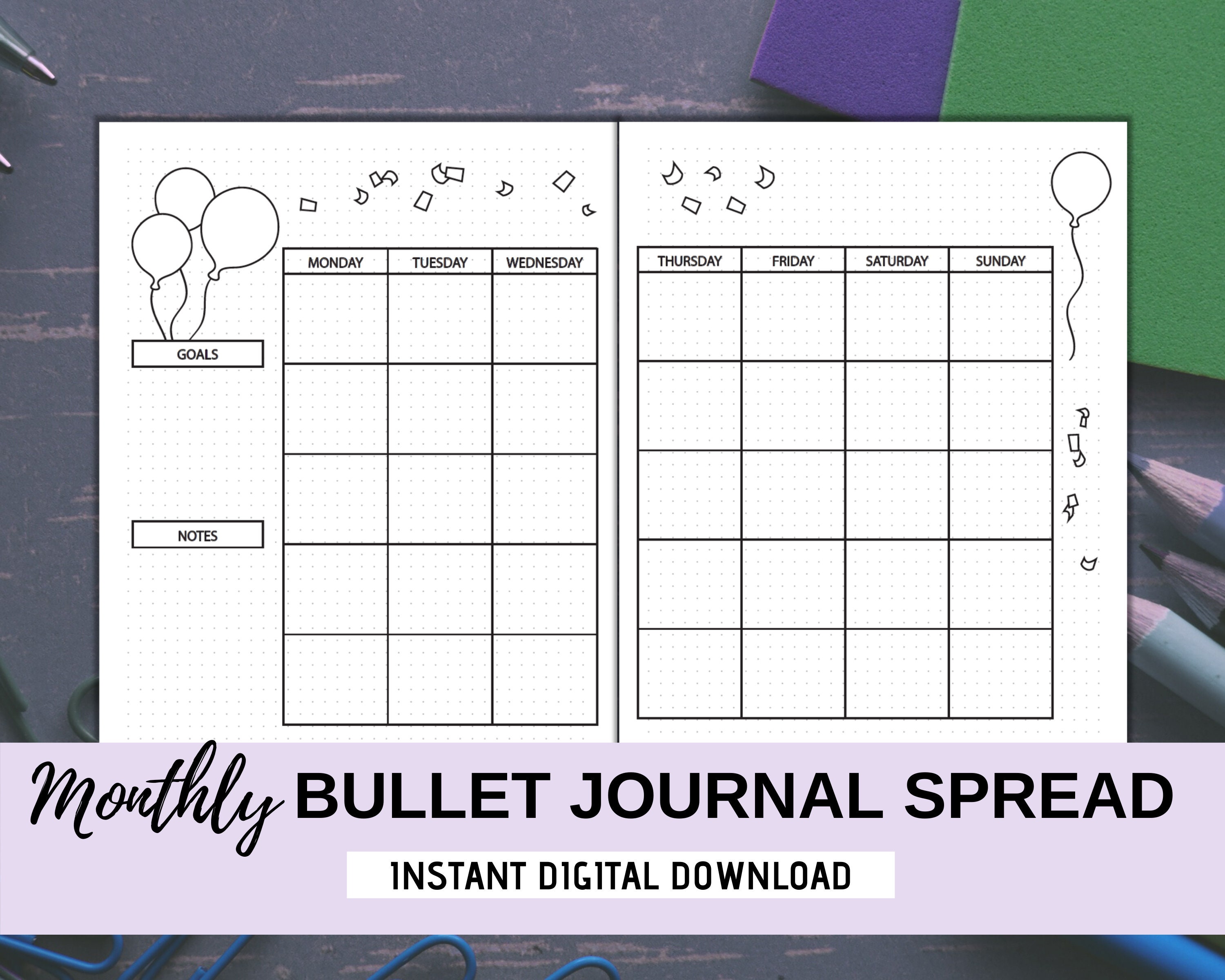 Monthly Bullet Journal Spread Printable Bujo Monthly Planner | Etsy