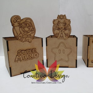 opakowanie 4 wzory, Mario Bros Candy wycinane laserowo 3 mm mdf