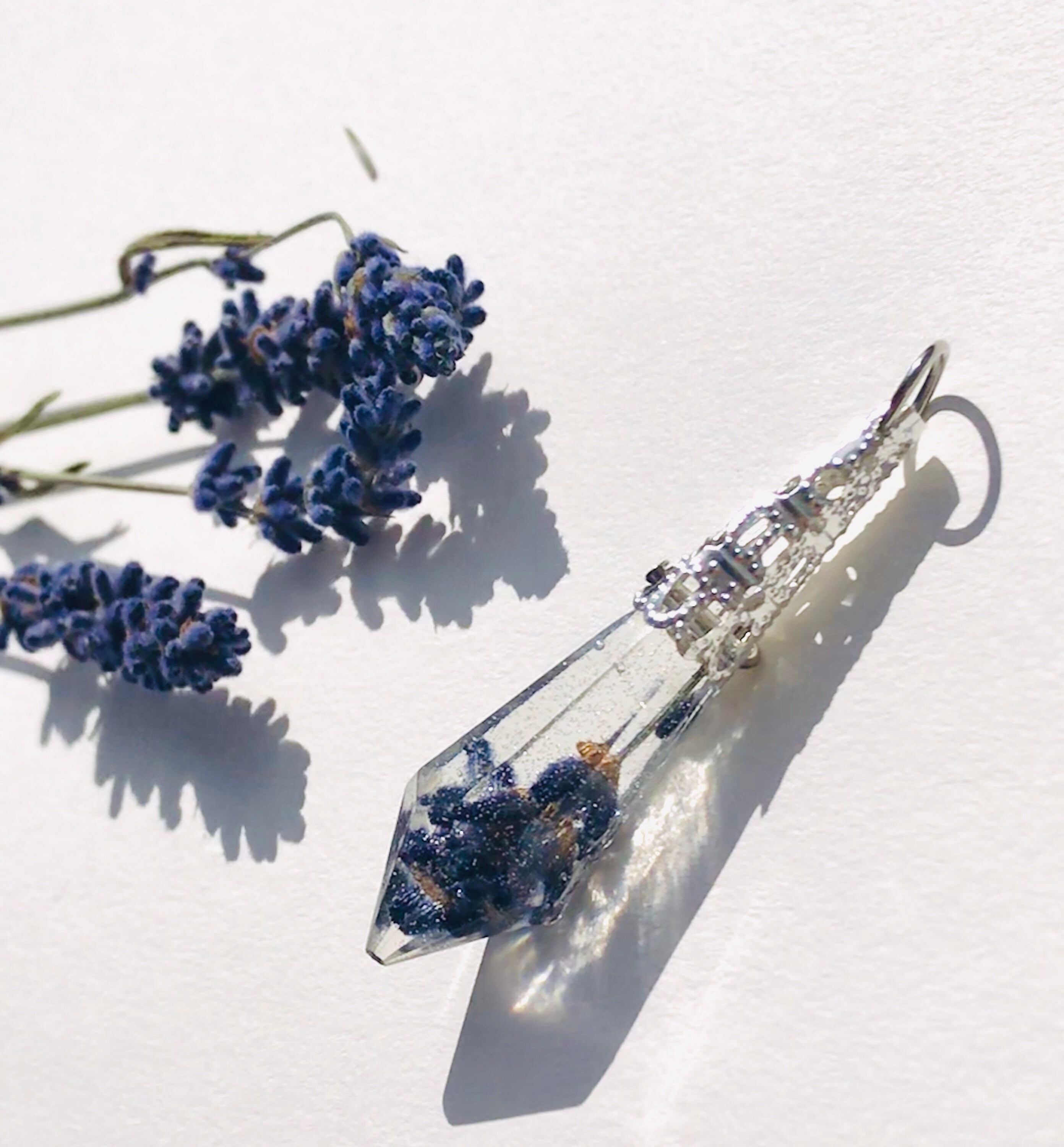 Handmade Crystal Real Lavender Resin Necklace Real Flower Etsy