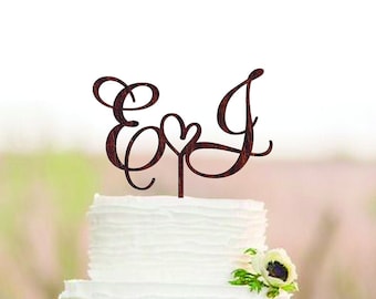 Personalized Wooden Wedding Cake Topper Custom Initials Rustic Two Letter Cake Topper Heart Initials Cake Topper gold Custom Wedding Decor