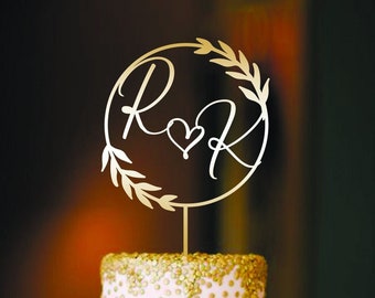 Custom Floral Wedding Cake Topper K Letter R cake topper Mr Mrs Initial Heart cake topper Personalized Cake Topper R Rustic Wedding letter R