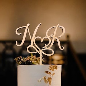 Adorno para tarta de boda rústica, iniciales personalizadas, corazón infinito, dorado, decoración para tarta de boda con iniciales personalizadas, dorado