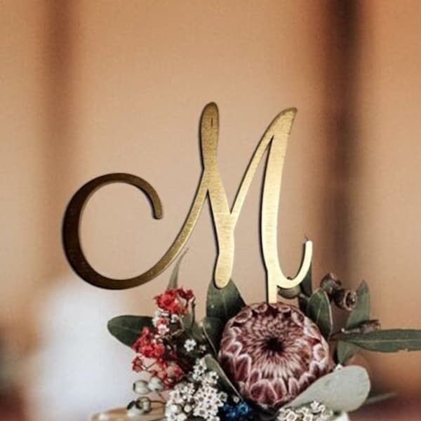 Personalized Wedding Cake topper Cake Toppers for wedding Rustic Cake Topper Initial cake Topper Custom monogram cake topper letter M