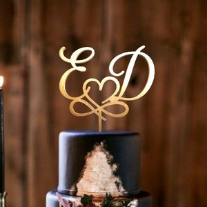 Topper per torta nuziale rustico Iniziali personalizzate Cake Topper Infinity Heart Torta nuziale Topper oro Iniziali personalizzate cake toppers Matrimonio