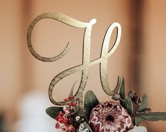 Letter H cake topper Personalized Initial Cake Topper Gold Rustic Wedding cake topper H Custom Monogram Cake Topper Single letter H cake