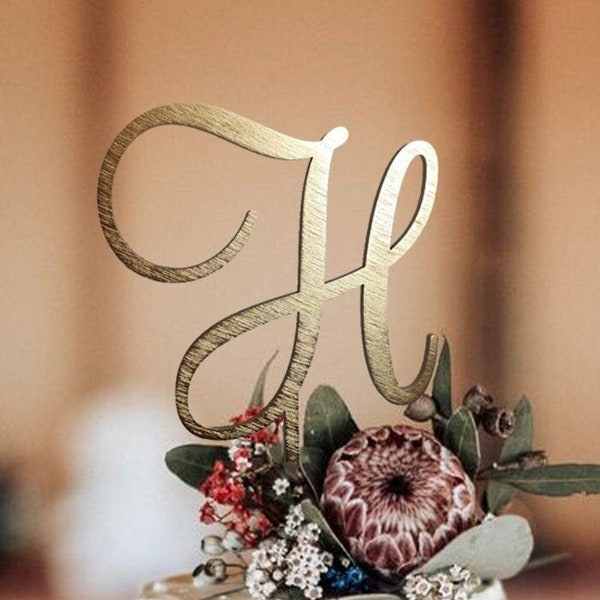 Letter H cake topper Personalized Initial Cake Topper Gold Rustic Wedding cake topper H Custom Monogram Cake Topper Single letter H cake