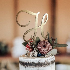 Topper de pastel para la letra de la boda H pastel topper personalizado inicial pastel topper oro rústico pastel de boda topper H personalizado monograma pastel topper