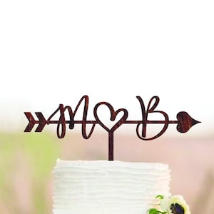 Arrow Wedding Cake Topper M Rustic Arrow Cake Toppers wedding Heart Monogram Cake Toppers wedding Personalized Rustic Cake Topper with heart