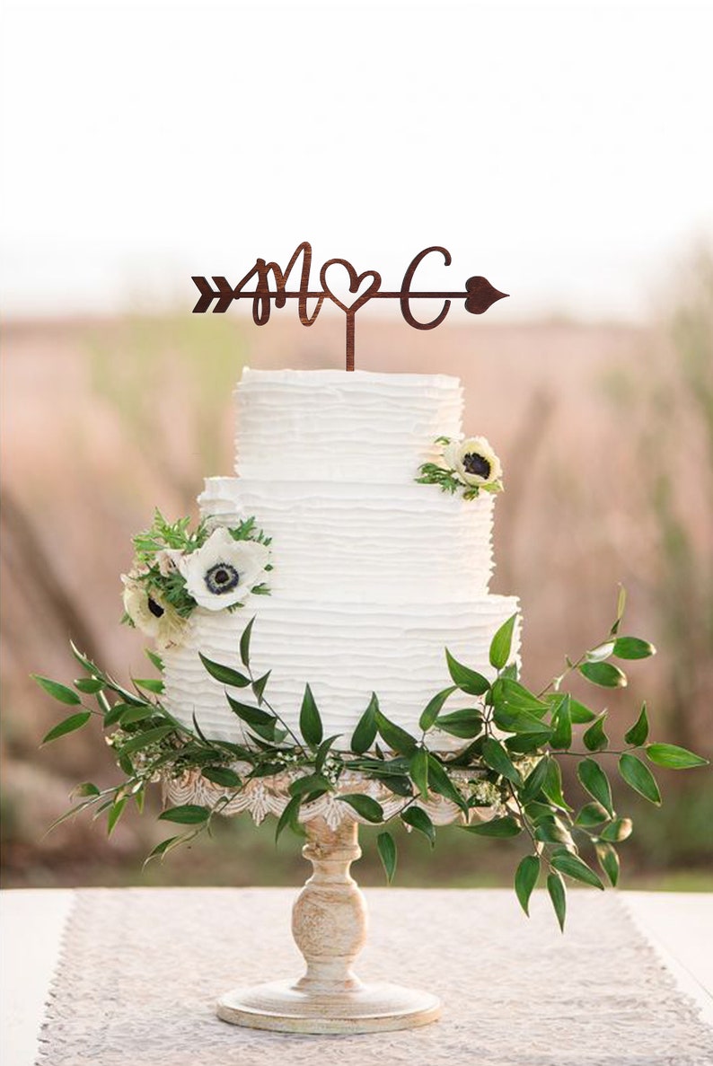 M Cake topper Wedding Letter C Arrow rustic cake topper Cake toppers for wedding Wood Initials cake topper gold Wood letter M cake topper C