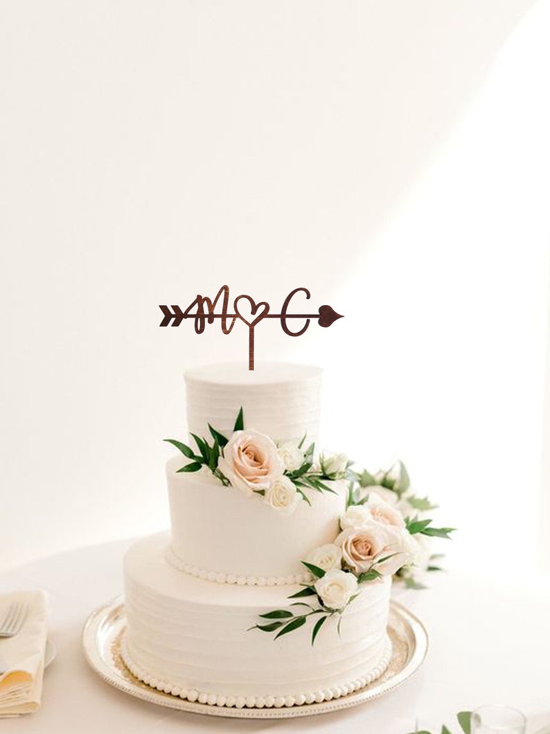 M Cake topper Wedding Letter C Arrow rustic cake topper Cake toppers for wedding Wood Initials cake topper gold Wood letter M cake topper C