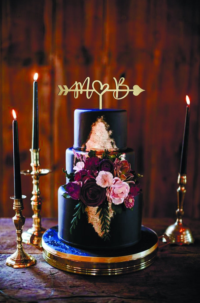 M Cake topper Wedding Letter C Arrow rustic cake topper Cake toppers for wedding Wood Initials cake topper gold Wood letter M cake topper C
