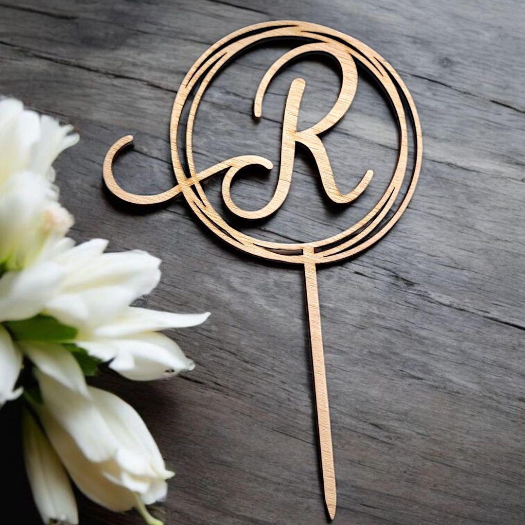 Gold Monogram Wedding Cake Topper Letter R Personalized Wooden Cake ...