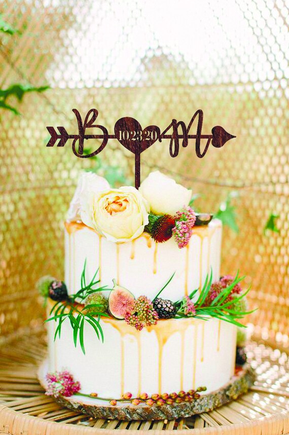 Arrow Rustic Wedding Cake Topper Date Wood Letter B M Cake Etsy