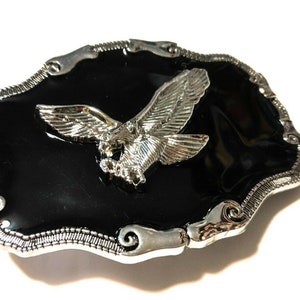 Classic Soaring EAGLE AMERICAN Belt Buckle Silver Black color Full Metal USA cowboy nature classic