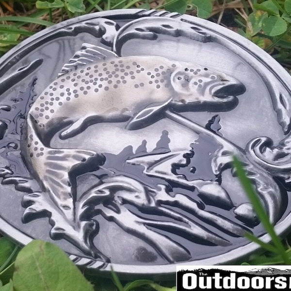 Fishing fish Belt Buckle Full Metal Antique silver color USA Country Brand New   fish Fishing 3.5 x 2.75 inches