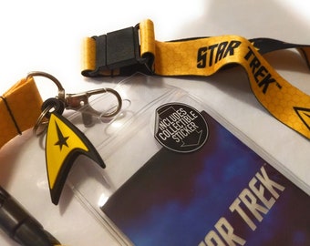 Star Trek Red Member Reversible Breakaway Keychain Lanyard with ID Holder and Rubber Engineer Charm Star Trek Red Member Reversible Breakaway Keychain Lanyard with ID Holder and Rubber Engineer Charm