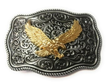 Classic Soaring EAGLE AMERICAN Belt Buckle Silver Gold color Full Metal USA cowboy nature classic