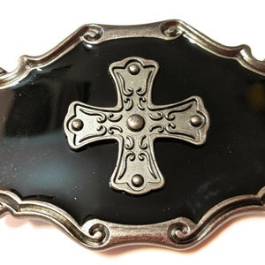 Couleur argent antique et noir boucle de ceinture en métal CROIX belle boucle 3,5 pouces de large 2,5 pouces de haut